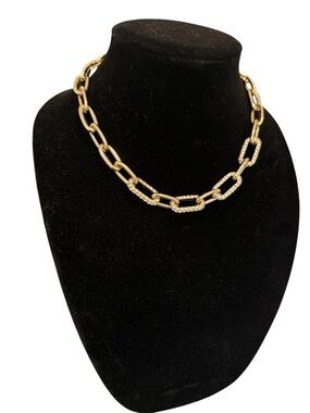 J Crew Gold Link Chain Necklace with Pave Accents - Women Jewelry